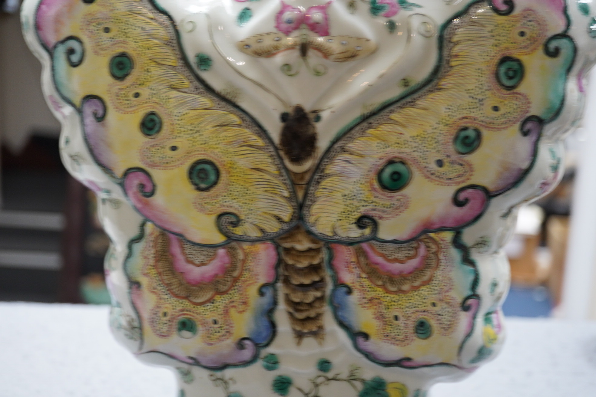 An unusual Chinese famille rose butterfly-shaped vase, late 19th century